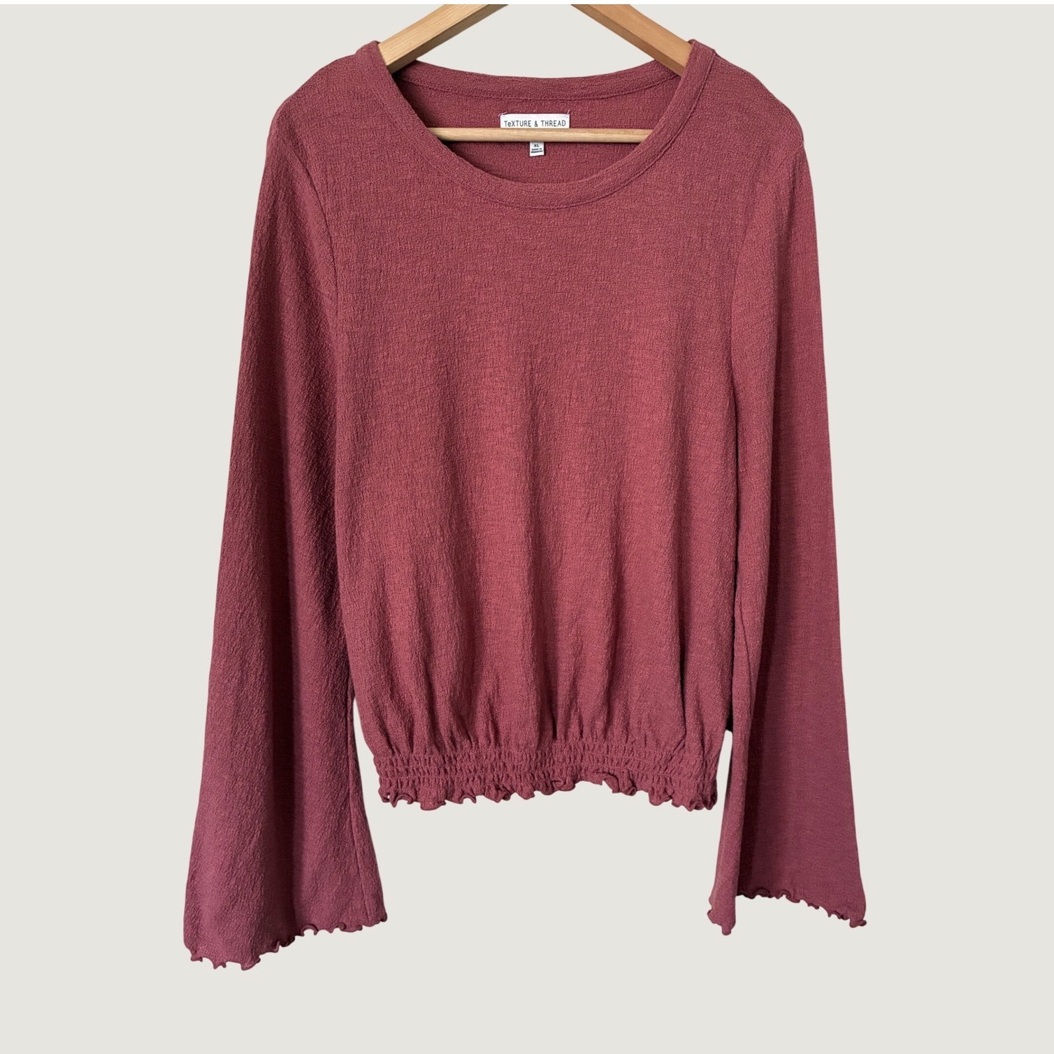 Madewell Texture & Thread Bell Sleeve Top Xl Rose Pink Cotton Boho Neutral